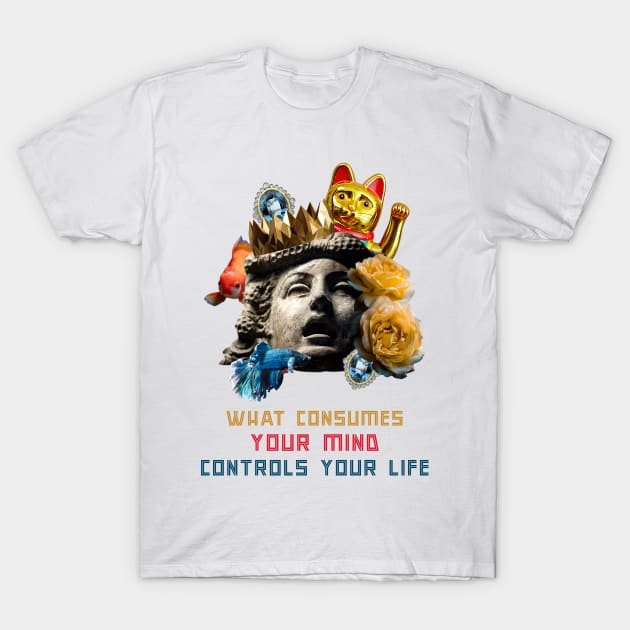 Surreal Face, Luck, Mind Control Modern Hidden Message Art T-Shirt by Ken Adams Store